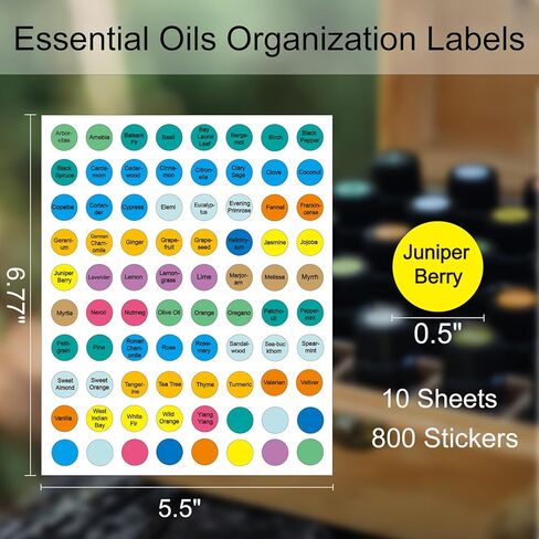 800PCS Essential Oils Labels for Bottle Caps, 1/2 Inch Circle Bottle Cap Lid Stickers for Essential Oil, Multicolor Organization Labels for Rollerball Aromatherapy Bottles in Kuwait