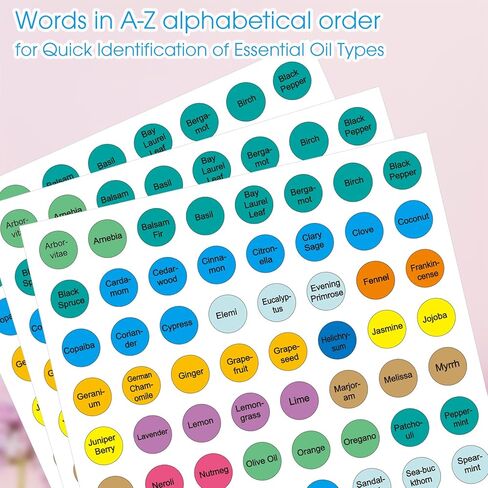 800PCS Essential Oils Labels for Bottle Caps, 1/2 Inch Circle Bottle Cap Lid Stickers for Essential Oil, Multicolor Organization Labels for Rollerball Aromatherapy Bottles in Kuwait
