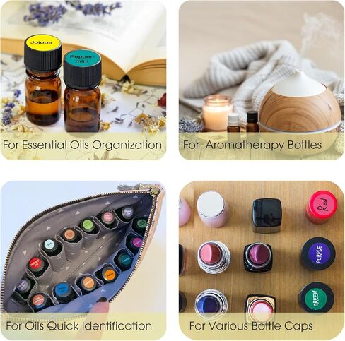800PCS Essential Oils Labels for Bottle Caps, 1/2 Inch Circle Bottle Cap Lid Stickers for Essential Oil, Multicolor Organization Labels for Rollerball Aromatherapy Bottles in Kuwait