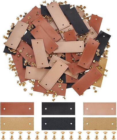 FINGERINSPIRE 60 Sets PU Leather Label Handmade Tag with Rivets 3 Colors 1.96x0.78inch Clothing Labels with Hole Rectangle Shape Blank Handmade Leather Tag for Sewing Clothing for DIY Decoration in Saudi Arabia