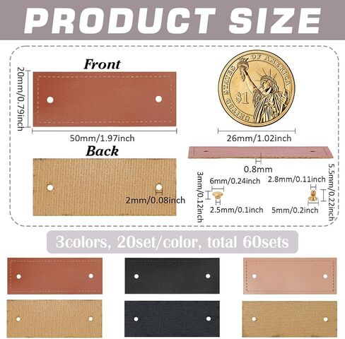 FINGERINSPIRE 60 Sets PU Leather Label Handmade Tag with Rivets 3 Colors 1.96x0.78inch Clothing Labels with Hole Rectangle Shape Blank Handmade Leather Tag for Sewing Clothing for DIY Decoration in Saudi Arabia
