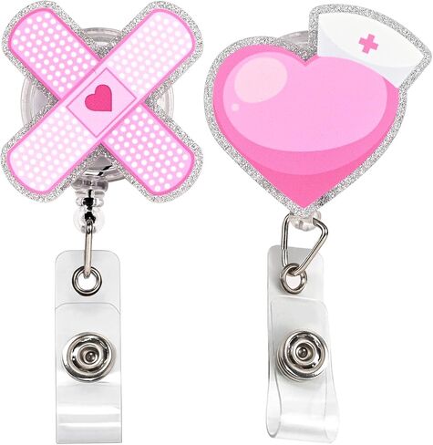 2PC Cute Office Work Badge Holder, Retractable ID Name Badge Reel,Pink Medical Badge Clip for Nurse Doctor Student(Pink Bow 2) in Saudi Arabia