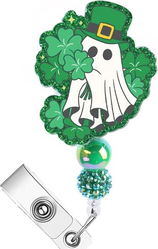 St Patrick's Day Badge Reel, Green Lucky Clover Retractable Badge Holder for Nurse, Cute Gnome Acrylic Badge with Alligator Clip Beaded Gift for MA LPN CNA RN Work Accessory in Saudi Arabia