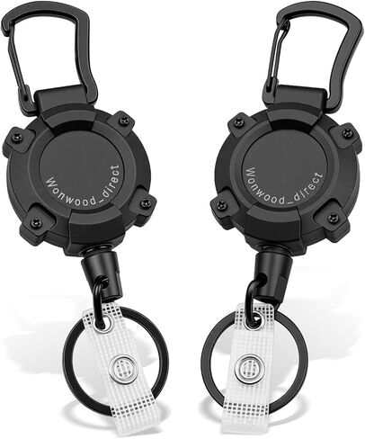 سلسلة مفاتيح Wonwond_Direct قابلة للسحب مكونة من قطعتين من بكرة شارة شديدة التحمل، حامل شارة تعريف حلقة تسلق شديدة التحمل، حلقة مفاتيح قابلة للسحب، حامل مفاتيح قابل للتمديد مع سلك فولاذي 31.5 بوصة، 9oz in Kuwait