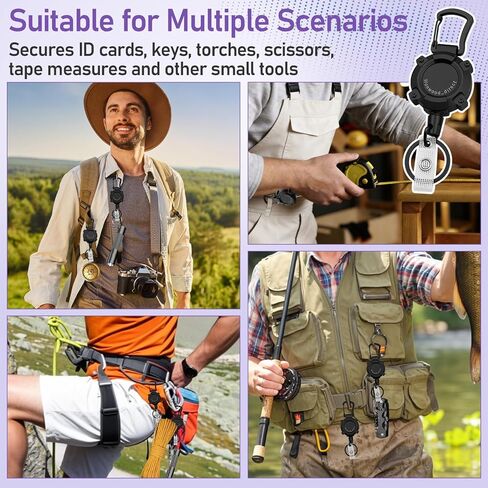 سلسلة مفاتيح Wonwond_Direct قابلة للسحب مكونة من قطعتين من بكرة شارة شديدة التحمل، حامل شارة تعريف حلقة تسلق شديدة التحمل، حلقة مفاتيح قابلة للسحب، حامل مفاتيح قابل للتمديد مع سلك فولاذي 31.5 بوصة، 9oz in Kuwait