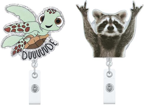 قطعتان من شارة الراكون السلحفاة المضحكة، حامل شارة عمل لطيف، مشبك قابل للسحب، ملحقات بكرة شارة ممرضة من الأكريليك لطالب التمريض RN CNA ICU LPN، طبيب مدرس، عامل مكتب in Kuwait