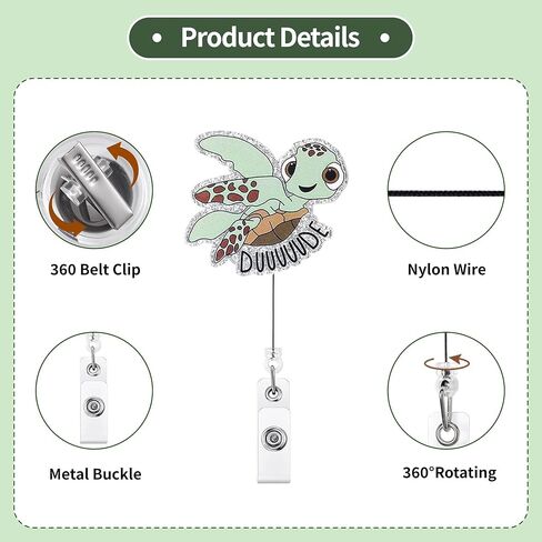 قطعتان من شارة الراكون السلحفاة المضحكة، حامل شارة عمل لطيف، مشبك قابل للسحب، ملحقات بكرة شارة ممرضة من الأكريليك لطالب التمريض RN CNA ICU LPN، طبيب مدرس، عامل مكتب in Kuwait