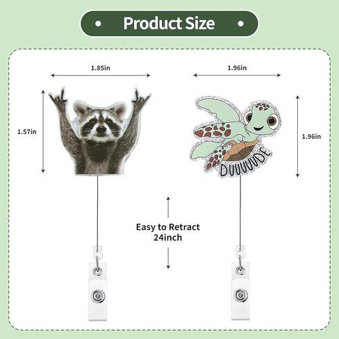 قطعتان من شارة الراكون السلحفاة المضحكة، حامل شارة عمل لطيف، مشبك قابل للسحب، ملحقات بكرة شارة ممرضة من الأكريليك لطالب التمريض RN CNA ICU LPN، طبيب مدرس، عامل مكتب in Kuwait