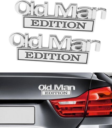Car Decal,Car Accessories Automotive Emblems,Funny Bumper Stickers,Waterproof Rustproof Old Man Edition 3D Metal Sticker Badge,Suitable for Most Cars,Trucks,SUVs,RVs and More (Silver-Black) in Kuwait