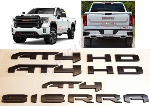 6Pcs AT4 HD Emblems Sierra Letters 3D Badge Side Door Rear Tailgate Sticker Decal NamePlate Compatible with 2019-2026 Sierra 2500HD 3500HD Canyon 85002068 (Matte Black) in Kuwait