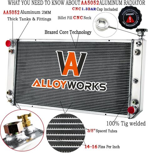 ALLOYWORKS Radiator Compatible with 1989-1993 Chevy GMC C/K Series 1500 2500 3500 Picku 6.2L V8 Diesel Car Radiators, 1990 1991 1992 4 Row Core Radiator, OEM# CC391, Crossflow Radiator(34" x 17" Core) in Saudi Arabia