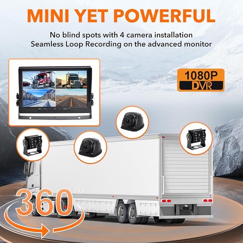 10" Car Backup Camera Monitor CCTV, DVR Recorder, RV Backup Camera System, 4 x AHD 1080P Rear View Camera, Waterproof IR Crystal Night Vision, Rriving Recorder for Truck Trailer Camper RV in Kuwait