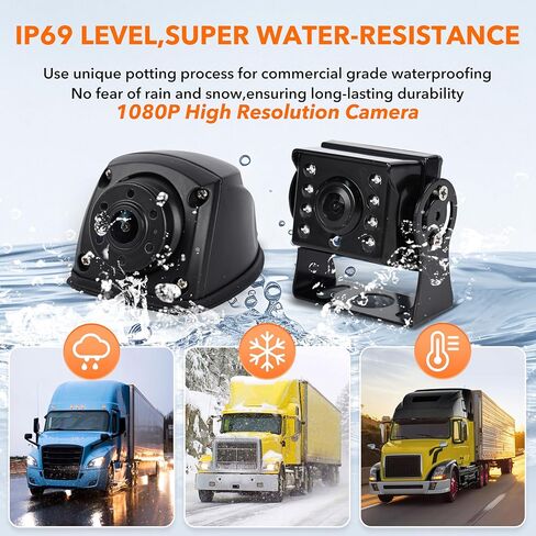 10" Car Backup Camera Monitor CCTV, DVR Recorder, RV Backup Camera System, 4 x AHD 1080P Rear View Camera, Waterproof IR Crystal Night Vision, Rriving Recorder for Truck Trailer Camper RV in Kuwait