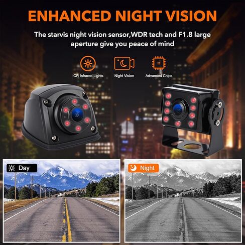 10" Car Backup Camera Monitor CCTV, DVR Recorder, RV Backup Camera System, 4 x AHD 1080P Rear View Camera, Waterproof IR Crystal Night Vision, Rriving Recorder for Truck Trailer Camper RV in Kuwait