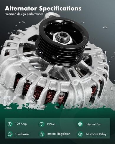 SCITOO Alternator Fits for Chevrolet for Malibu 3.5L 2007-2010,for Pontiac for G6 3.5L 2006-2010,for G6 3.9L 2006-2009,for Saturn for Aura 3.5L 2007-2008 12V 125Amp CW 6-Groove Pulley 11142 in Saudi Arabia