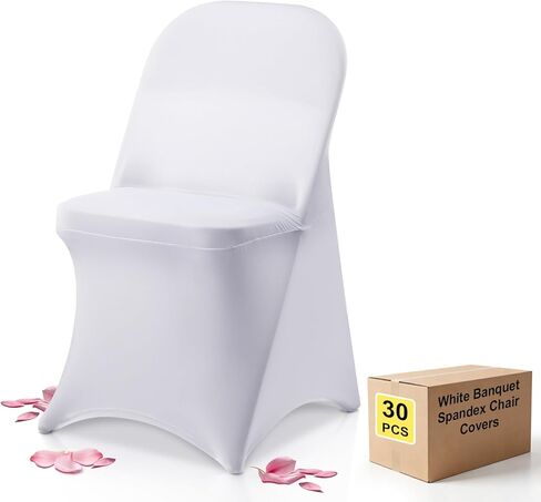 FOHERE Folding Chair Covers 30Pcs Stretch Spandex Chair Cover, Universal Fitted Slipcovers, Washable Chair Cover Protector for Wedding Party Banquet Holiday Celebration Decoration, White in Kuwait