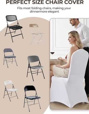 FOHERE Folding Chair Covers 30Pcs Stretch Spandex Chair Cover, Universal Fitted Slipcovers, Washable Chair Cover Protector for Wedding Party Banquet Holiday Celebration Decoration, White in Kuwait