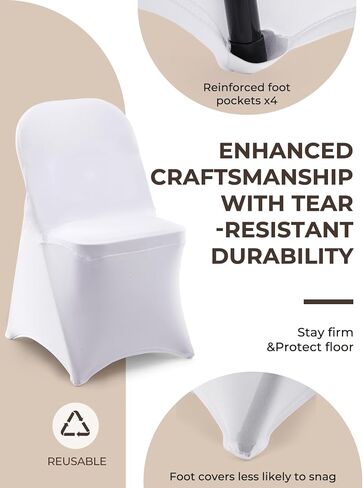 FOHERE Folding Chair Covers 30Pcs Stretch Spandex Chair Cover, Universal Fitted Slipcovers, Washable Chair Cover Protector for Wedding Party Banquet Holiday Celebration Decoration, White in Kuwait