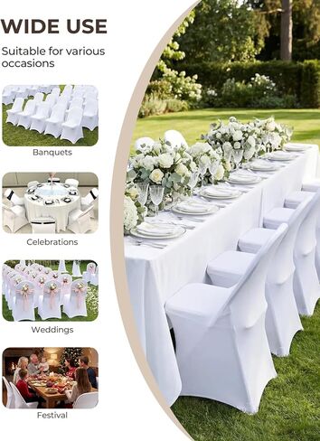 FOHERE Folding Chair Covers 30Pcs Stretch Spandex Chair Cover, Universal Fitted Slipcovers, Washable Chair Cover Protector for Wedding Party Banquet Holiday Celebration Decoration, White in Kuwait