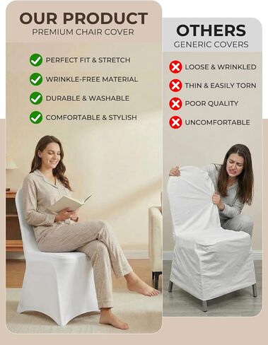 FOHERE Folding Chair Covers 30Pcs Stretch Spandex Chair Cover, Universal Fitted Slipcovers, Washable Chair Cover Protector for Wedding Party Banquet Holiday Celebration Decoration, White in Kuwait