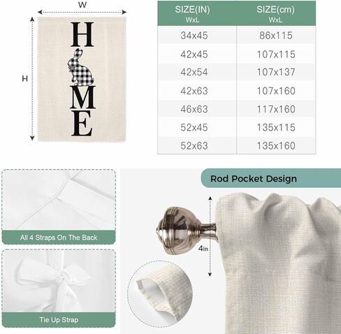 Easter Tie Up Curtains for Window, Farmhouse Vintage Black White Plaid Rabbit Thermal Insulated Balloon Shade Adjustable Rod Pocket Curtains Valance Panels for Kitchen Bathroom Café 42'' x 54'' in Saudi Arabia