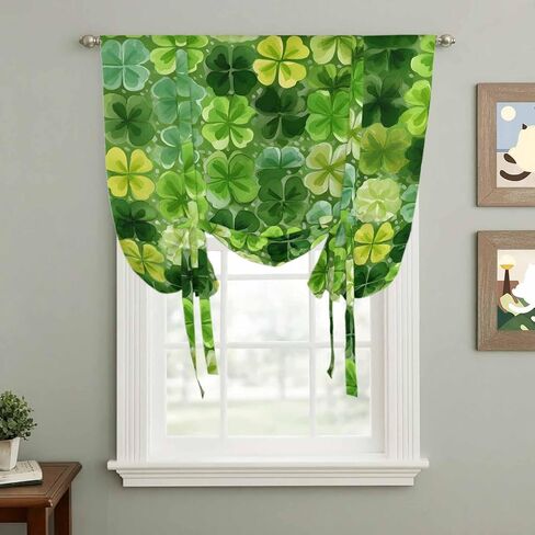 St. Patrick's Day Tie Up Curtains for Window, Watercolor Green Lucky Shamrocks Spring Leaves Thermal Balloon Shade Adjustable Rod Pocket Curtains Valance Panels for Kitchen Bathroom Café 42'' x 63'' in Saudi Arabia