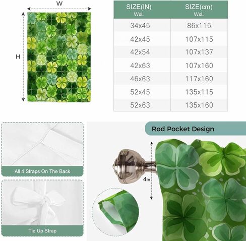 St. Patrick's Day Tie Up Curtains for Window, Watercolor Green Lucky Shamrocks Spring Leaves Thermal Balloon Shade Adjustable Rod Pocket Curtains Valance Panels for Kitchen Bathroom Café 42'' x 63'' in Saudi Arabia