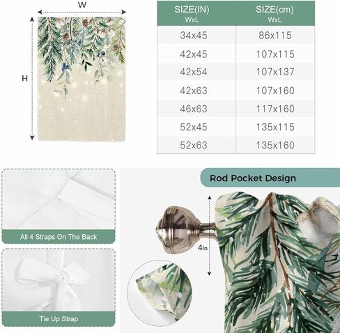Green Christmas Tie Up Curtains for Window, Weeping Berry Pine Cones Rustic Thermal Insulated Balloon Shade Adjustable Rod Pocket Curtains Valance Panels for Kitchen Bathroom Café 42'' x 63'' in Saudi Arabia