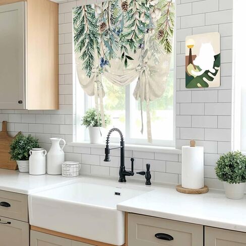 Green Christmas Tie Up Curtains for Window, Weeping Berry Pine Cones Rustic Thermal Insulated Balloon Shade Adjustable Rod Pocket Curtains Valance Panels for Kitchen Bathroom Café 42'' x 63'' in Saudi Arabia