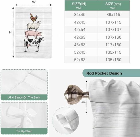 Farmhouse Wooden Grain Tie Up Curtains for Window, Modern Country Cow Pig Chicken Thermal Insulated Balloon Shade Adjustable Rod Pocket Curtains Valance Panels for Kitchen Bathroom Café 34'' x 45'' in Saudi Arabia