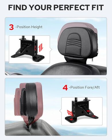 Benlari Driver Backrest Bracket, Adjustable Rider Driver Backrest Mounting Hardware Kit Fit for Harley Davidson Touring Street Glide Road Glide Electra Glide Road King CVO 1988-2024, Black in Saudi Arabia