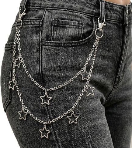 سلسلة سراويل للجنسين للجينز - سلسلة محفظة Y2k Star ذات الطبقات الشرير القوطي الهيب هوب | إكسسوار معدني فضي ثقيل مع مشبك للرجال والنساء | بنطلون منفعل، حزام، زخرفة الجيب in Kuwait