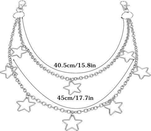 سلسلة سراويل للجنسين للجينز - سلسلة محفظة Y2k Star ذات الطبقات الشرير القوطي الهيب هوب | إكسسوار معدني فضي ثقيل مع مشبك للرجال والنساء | بنطلون منفعل، حزام، زخرفة الجيب in Kuwait