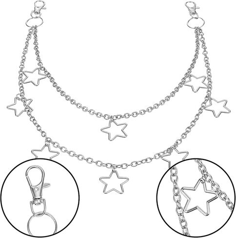 سلسلة سراويل للجنسين للجينز - سلسلة محفظة Y2k Star ذات الطبقات الشرير القوطي الهيب هوب | إكسسوار معدني فضي ثقيل مع مشبك للرجال والنساء | بنطلون منفعل، حزام، زخرفة الجيب in Kuwait