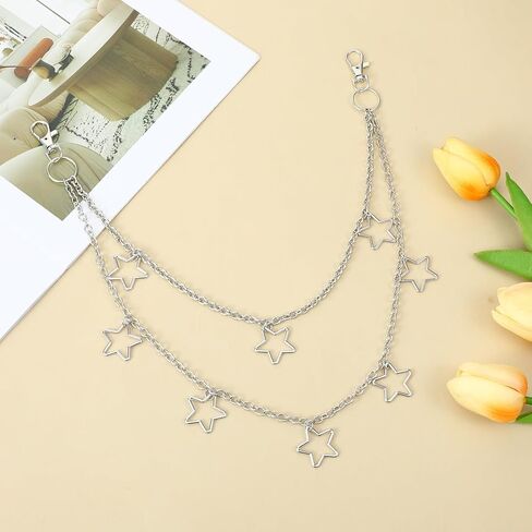 سلسلة سراويل للجنسين للجينز - سلسلة محفظة Y2k Star ذات الطبقات الشرير القوطي الهيب هوب | إكسسوار معدني فضي ثقيل مع مشبك للرجال والنساء | بنطلون منفعل، حزام، زخرفة الجيب in Kuwait