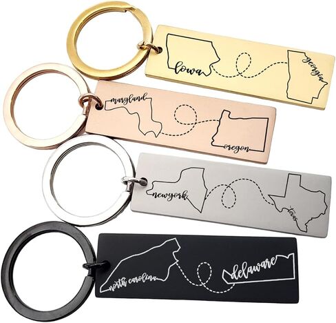 Long Distance State Keychain Custom Home Keyring State Keychain Best Friend Relationship Gift Going Away Boyfriend Girlfriend Personalized in Saudi Arabia