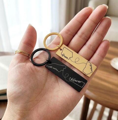 Long Distance State Keychain Custom Home Keyring State Keychain Best Friend Relationship Gift Going Away Boyfriend Girlfriend Personalized in Saudi Arabia