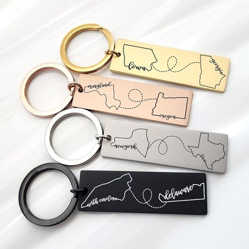 Long Distance State Keychain Custom Home Keyring State Keychain Best Friend Relationship Gift Going Away Boyfriend Girlfriend Personalized in Saudi Arabia