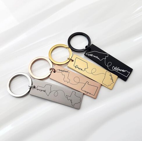 Long Distance State Keychain Custom Home Keyring State Keychain Best Friend Relationship Gift Going Away Boyfriend Girlfriend Personalized in Saudi Arabia