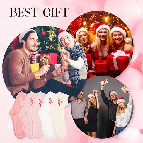 Foaincore 10 Pairs Fuzzy Socks for Women, Pink White Womens Bow Fuzzy Socks, Thick Cozy Fluffy Comfy, Cute Coquette Clothes, Winter Cozy Fluffy Warm Sock Clothing Slipper Home Sleeping in Saudi Arabia