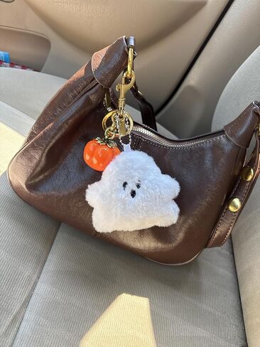 لطيف سلسلة المفاتيح شبح الأبيض، سحر حقيبة عيد الهالوين لحقائب اليد وحقائب الظهر ومحفظة سلاسل المفاتيح القطيفة الملحقات in Kuwait