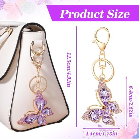 Ouligay فراشة محفظة سحر للنساء لطيف سلسلة مفاتيح مع قلادة فراشة الماس، سحر جميل لحقائب اليد، سحر سلسلة المفاتيح حقيبة الظهر لملحقات الحقيبة، الأرجواني in Kuwait