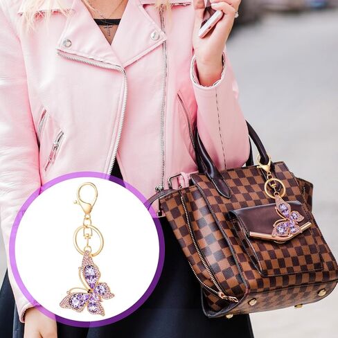 Ouligay فراشة محفظة سحر للنساء لطيف سلسلة مفاتيح مع قلادة فراشة الماس، سحر جميل لحقائب اليد، سحر سلسلة المفاتيح حقيبة الظهر لملحقات الحقيبة، الأرجواني in Kuwait