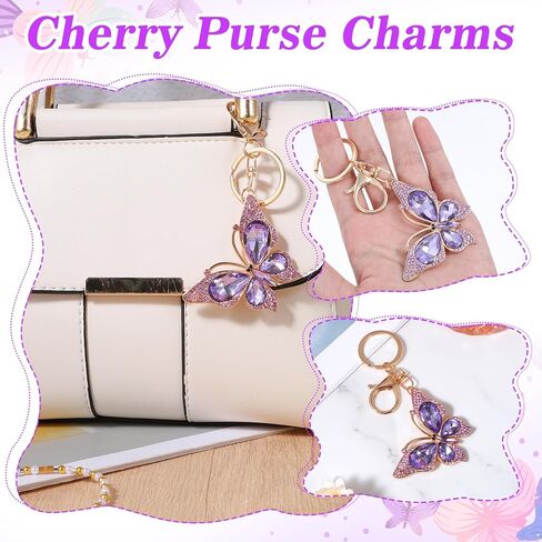 Ouligay فراشة محفظة سحر للنساء لطيف سلسلة مفاتيح مع قلادة فراشة الماس، سحر جميل لحقائب اليد، سحر سلسلة المفاتيح حقيبة الظهر لملحقات الحقيبة، الأرجواني in Kuwait