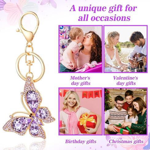 Ouligay فراشة محفظة سحر للنساء لطيف سلسلة مفاتيح مع قلادة فراشة الماس، سحر جميل لحقائب اليد، سحر سلسلة المفاتيح حقيبة الظهر لملحقات الحقيبة، الأرجواني in Kuwait