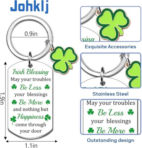 Irish Gifts For Women Men Good Luck Charms Irish Blessing Keychain St Patricks Day Decorations Gift 3 Leaf Clover Accessories Shamrock Keychains Saint Patricks Decor Keyring in Saudi Arabia