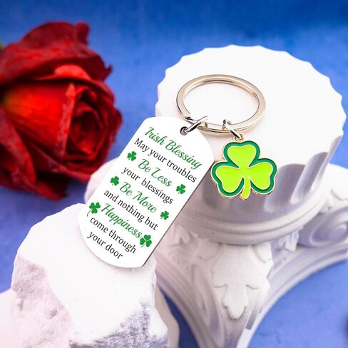 Irish Gifts For Women Men Good Luck Charms Irish Blessing Keychain St Patricks Day Decorations Gift 3 Leaf Clover Accessories Shamrock Keychains Saint Patricks Decor Keyring in Saudi Arabia