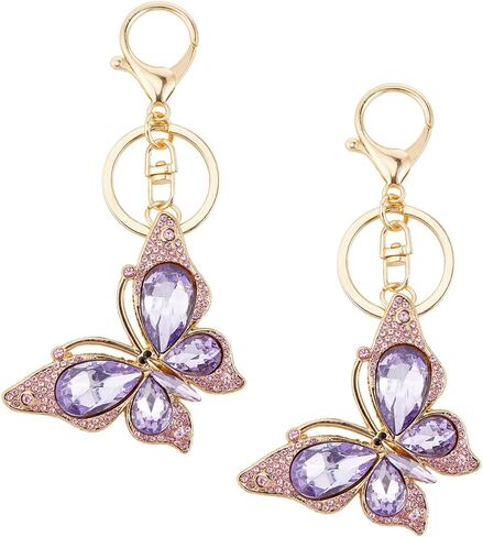 2Pcs Butterfly Rhinestone Keychain Bag Charms with Diamond Butterfly Pendant for Women Purse Handbags in Saudi Arabia