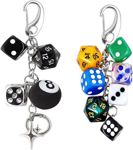 2pcs Dice & 8 Ball Keychain, Magic Dice Bag Charm, y2k Aesthetic Keychain for Women Men Car Key Handbag Purse Charm Accessories Gifts in Saudi Arabia
