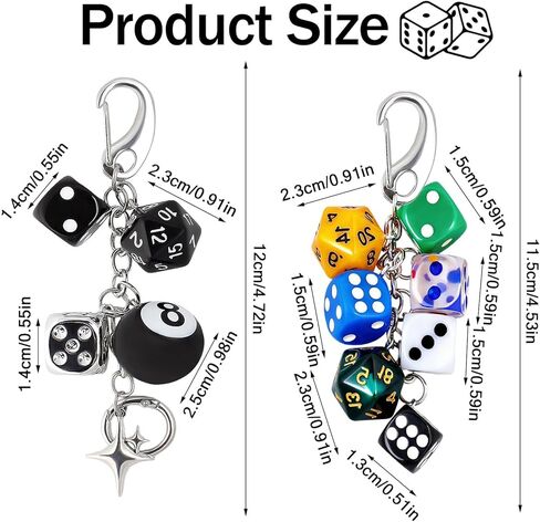 2pcs Dice & 8 Ball Keychain, Magic Dice Bag Charm, y2k Aesthetic Keychain for Women Men Car Key Handbag Purse Charm Accessories Gifts in Saudi Arabia